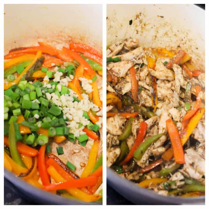 adding in other veggies and chicken to be cooked