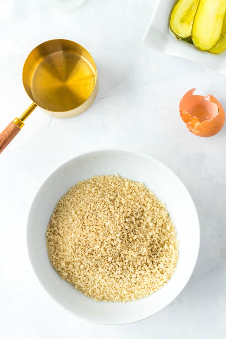 closeup of Panko breadcrumbs for fried pickles.