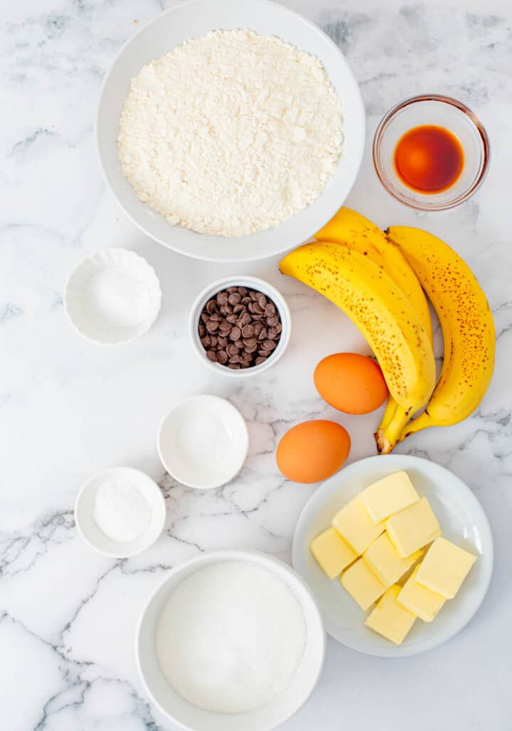 ingredients for banana chocolate chip muffins