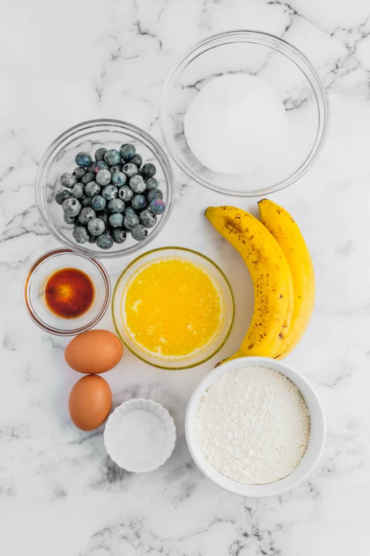 ingredients for blueberry banana bread