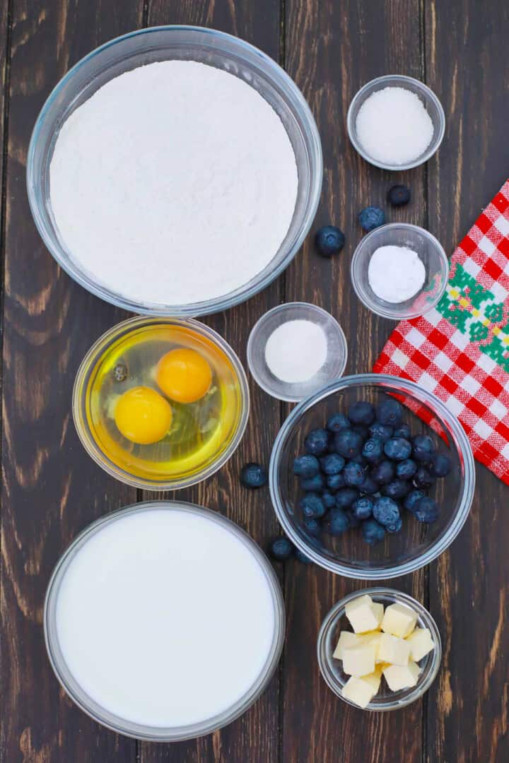 ingredients for blueberry pancakes.