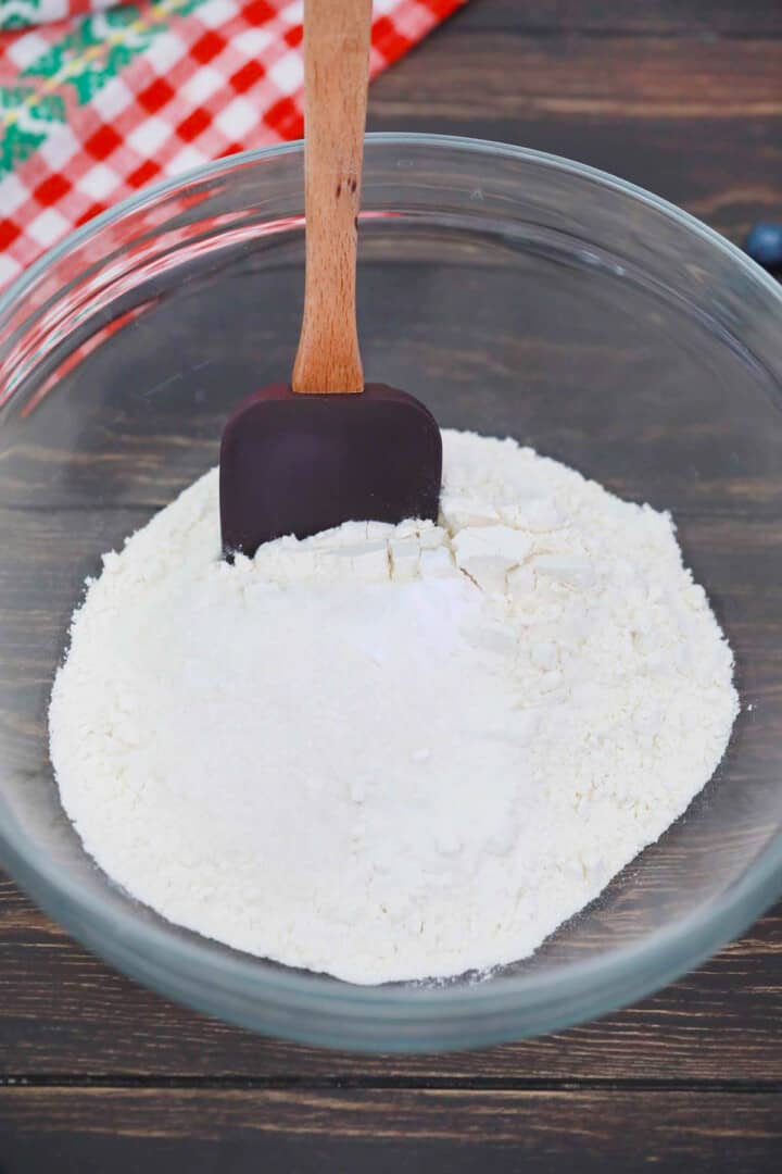 mixing together the dry ingredients for the pancakes.