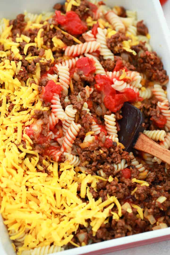 mixing all ingredients together in casserole dish