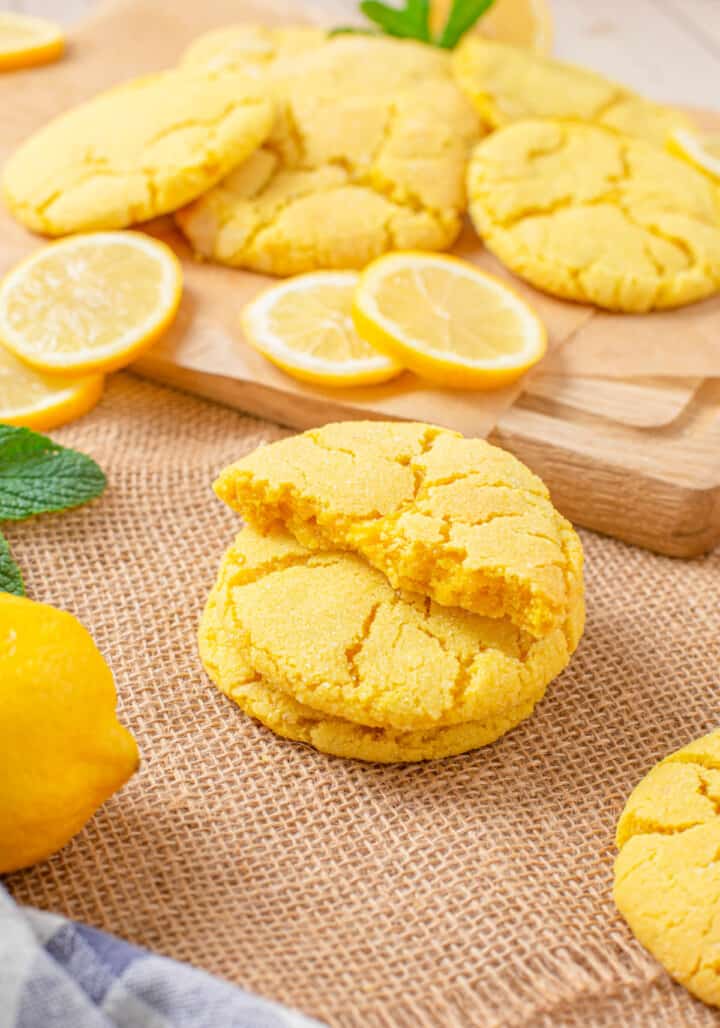 closeup of stacked lemon sugar cookies