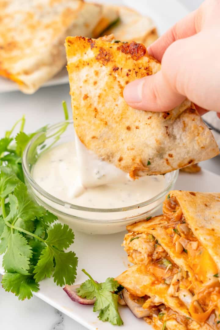 dipping quesadillas in ranch dressing