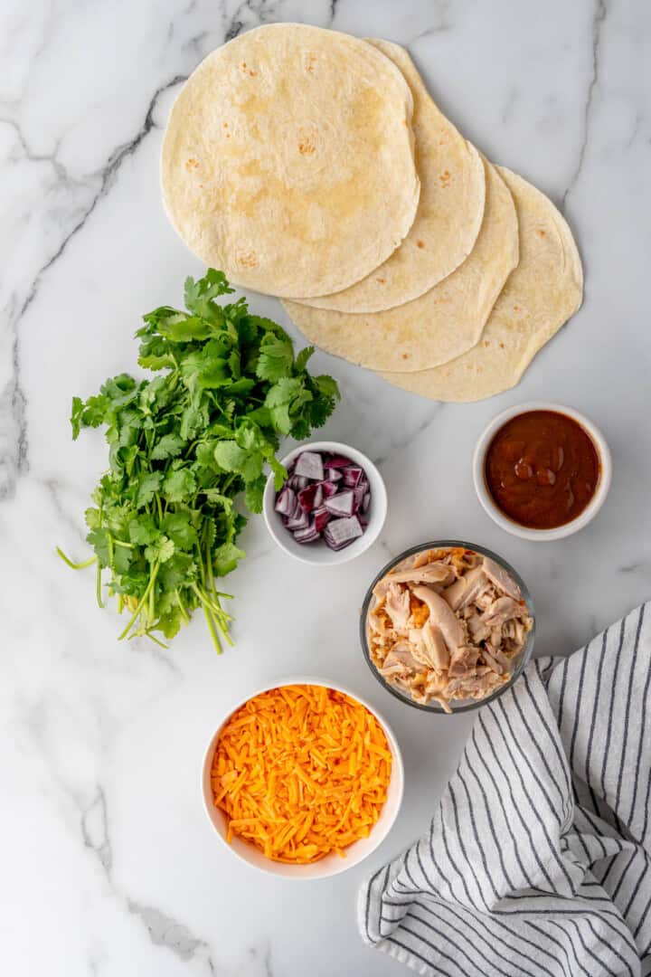 ingredients for bbq chicken quesadillas