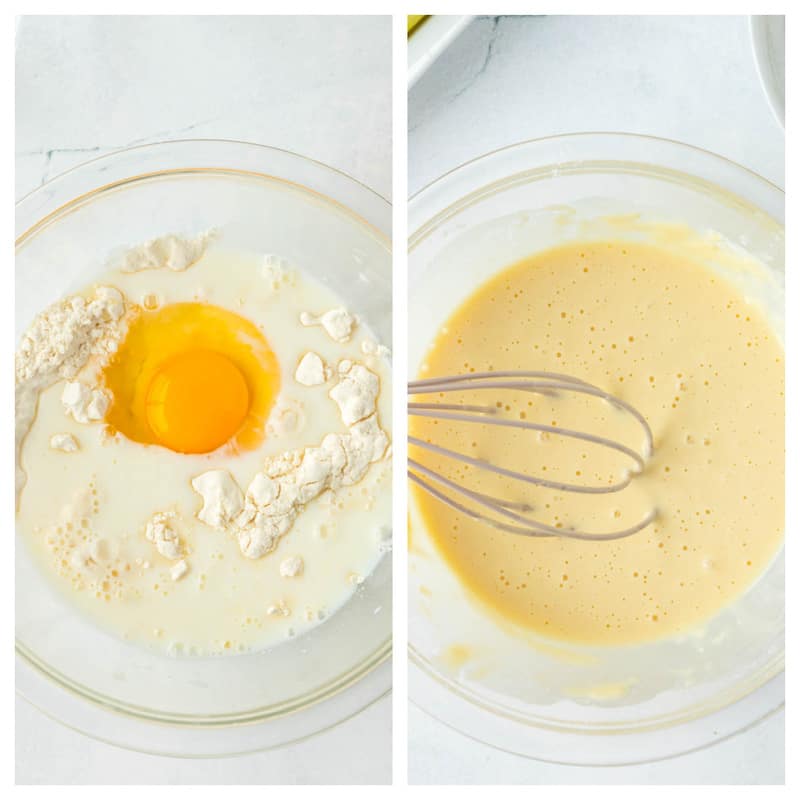 mixing together the egg wash for the pickles