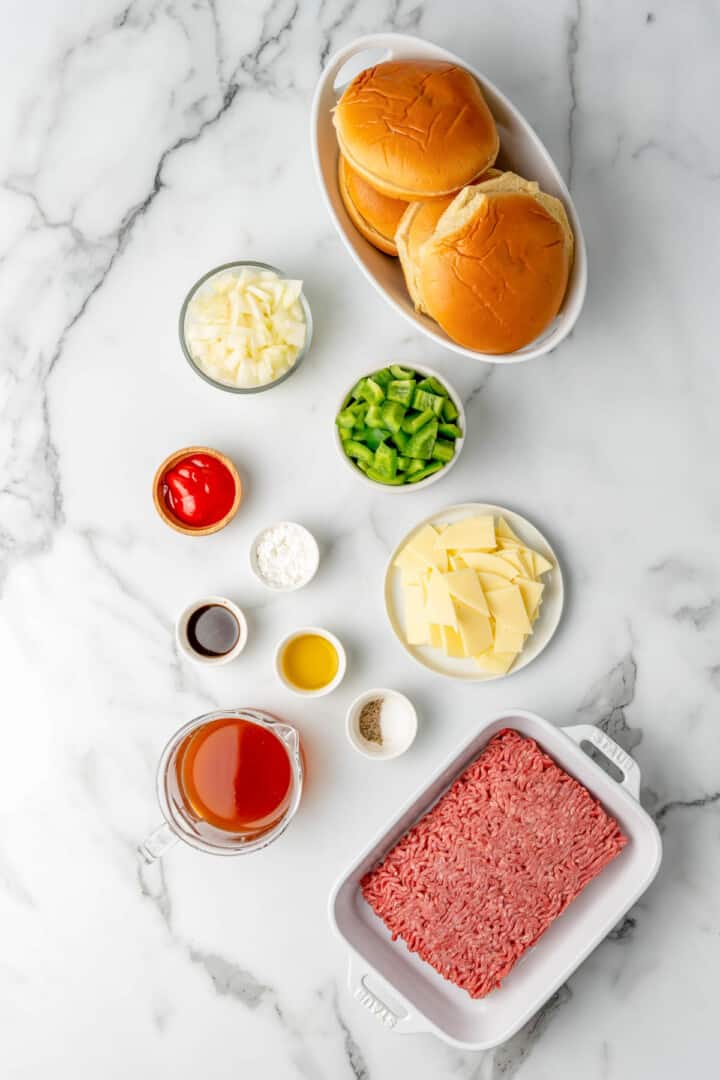 ingredients for Philly Cheesesteak Sloppy Joes