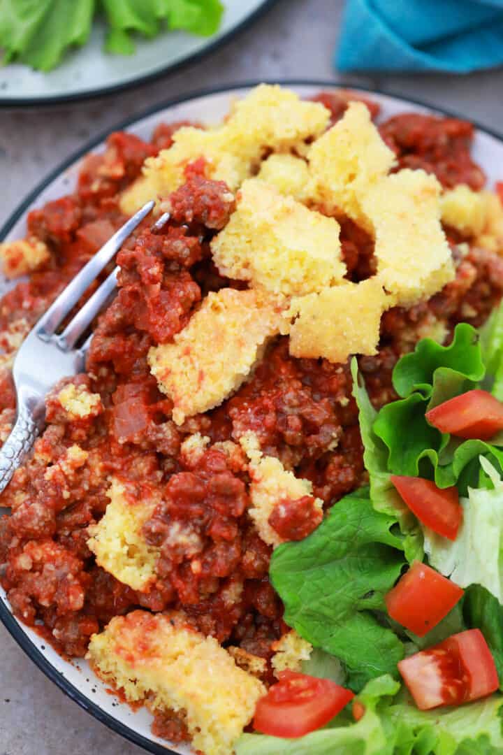 closeup of Sloppy Joe casserole on plate