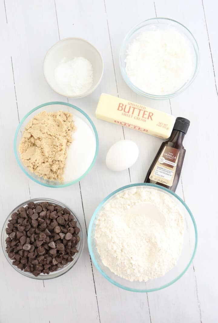 ingredients for coconut chocolate chip cookies.