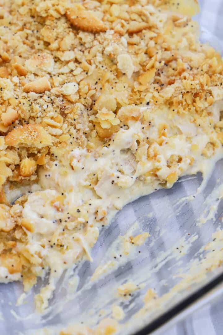 casserole scooped out of the baking dish.