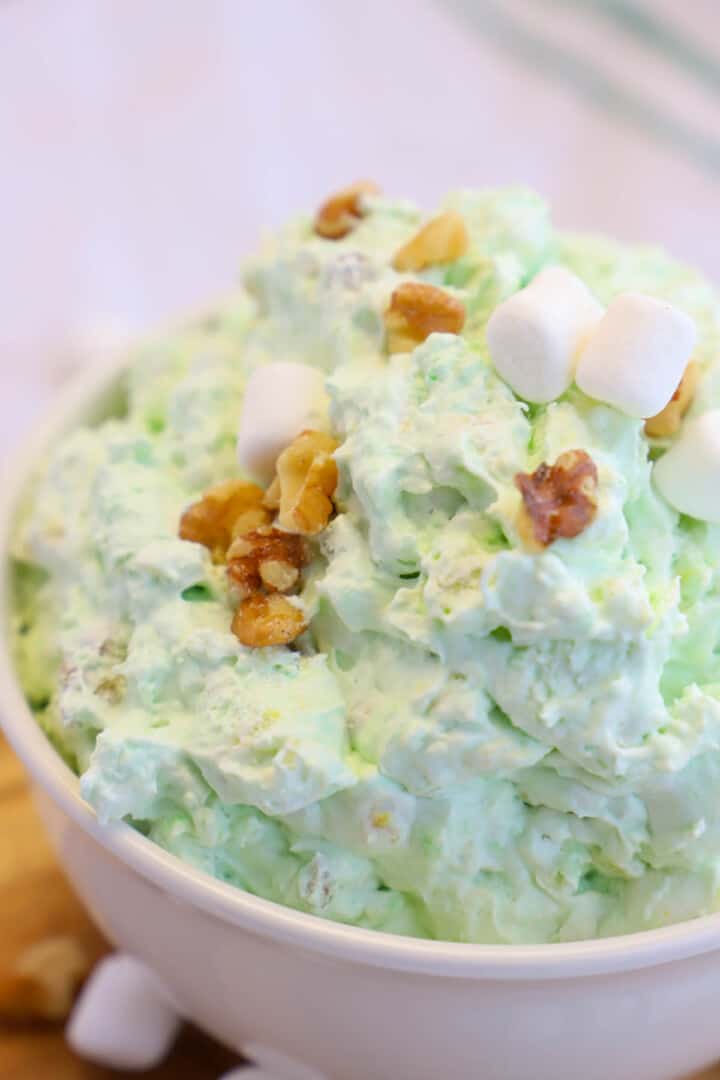 closeup of Watergate Salad in white bowl