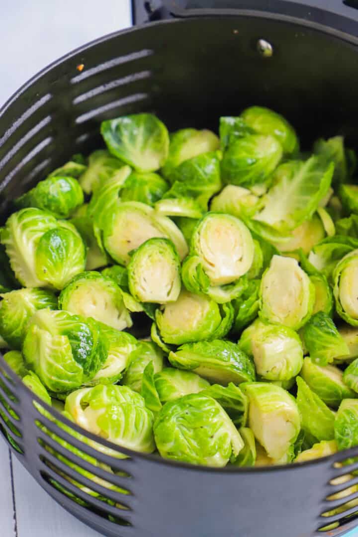 seasoned Brussel Sprouts in air fryer.