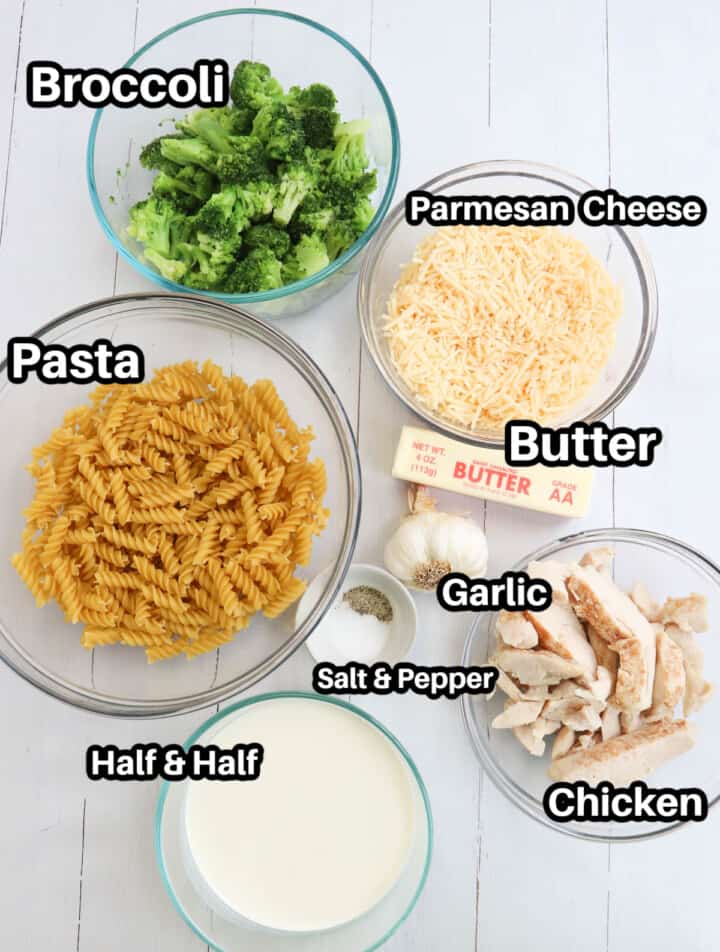 ingredients for chicken broccoli alfredo.