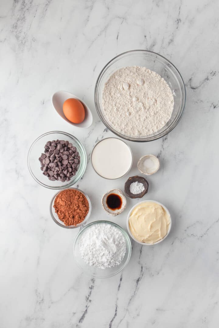 ingredients for chocolate thumbprint cookies.