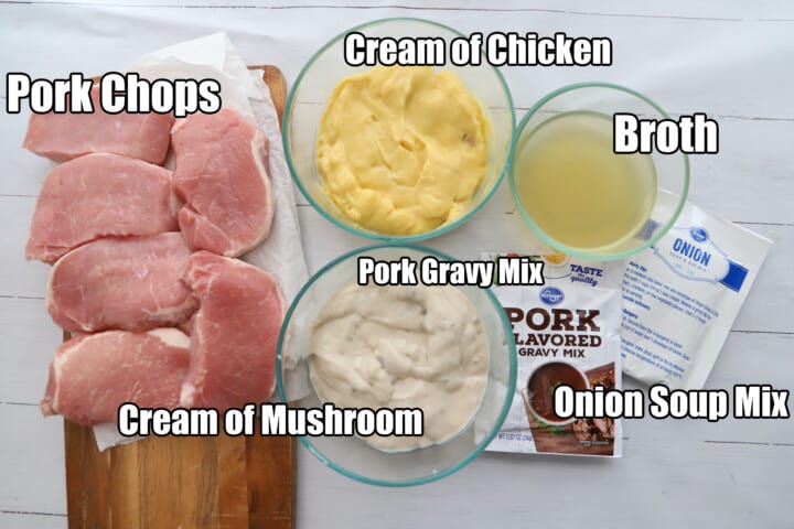 ingredients for slow cooker smothered pork chops.
