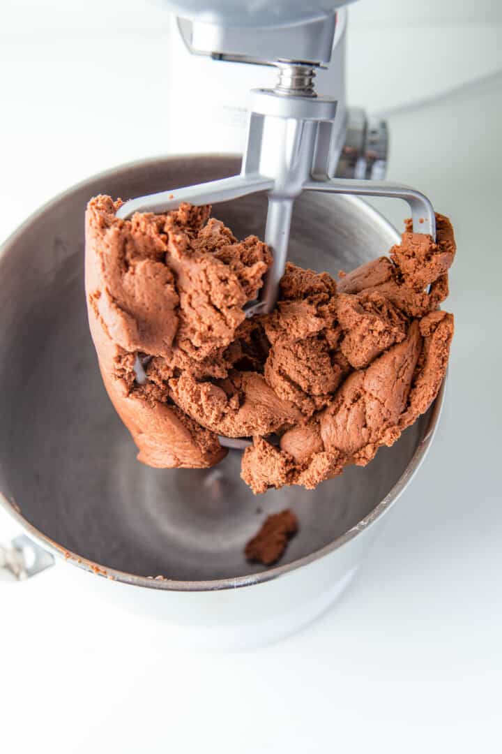 cookie dough on the mixer from the stand mixer.