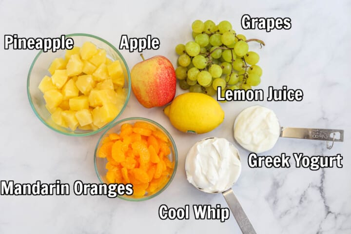 ingredients for creamy fruit salad.