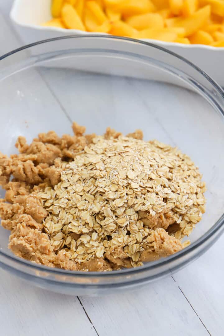 mixing together the oats in the streusel topping.