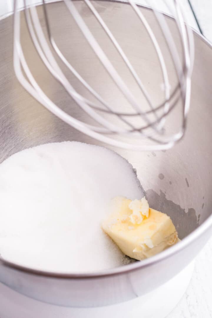 mixing the butter and sugar for the batter.