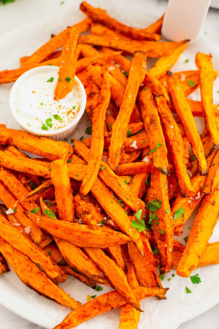 close up of sweet potato fries.