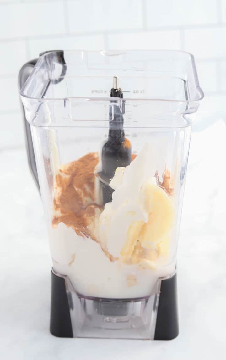 side view of ingredients in the blender.