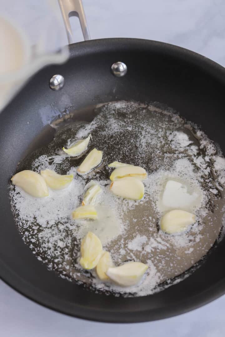 roasting the garlic in a skillet.