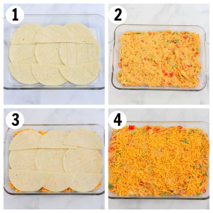 step by step layering of the casserole.