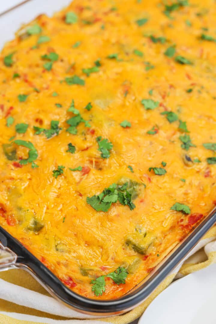 closeup of King Ranch Chicken Casserole.