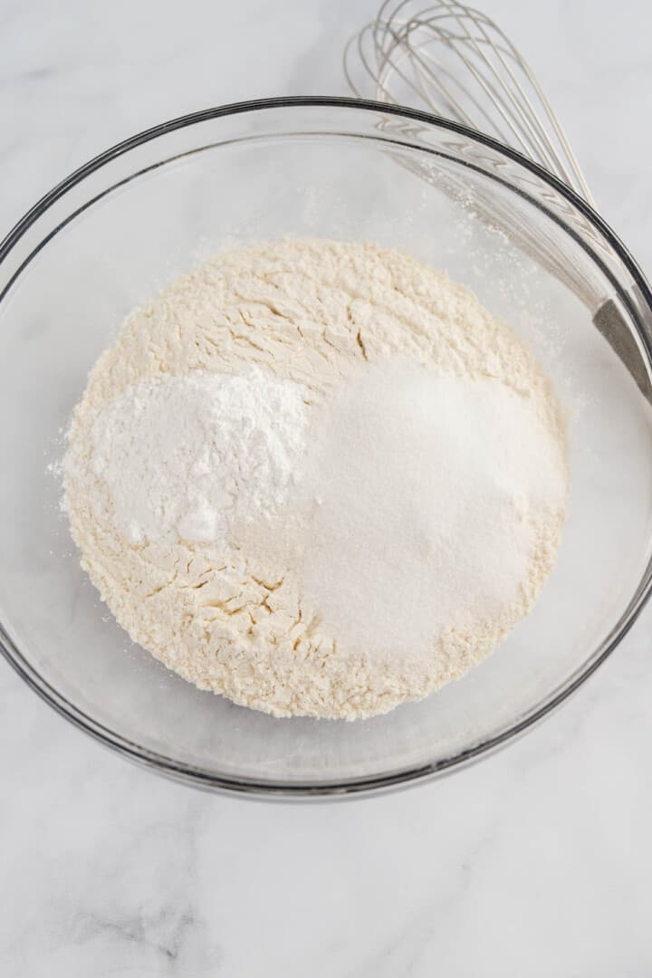 mixing together the dry ingredients for the pancakes.
