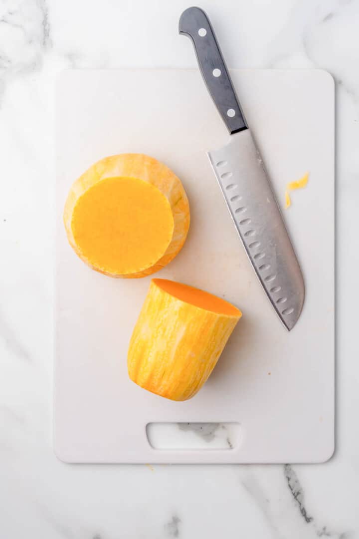 cutting the butternut squash.