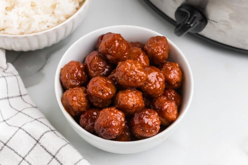 white bowl of the meatballs.