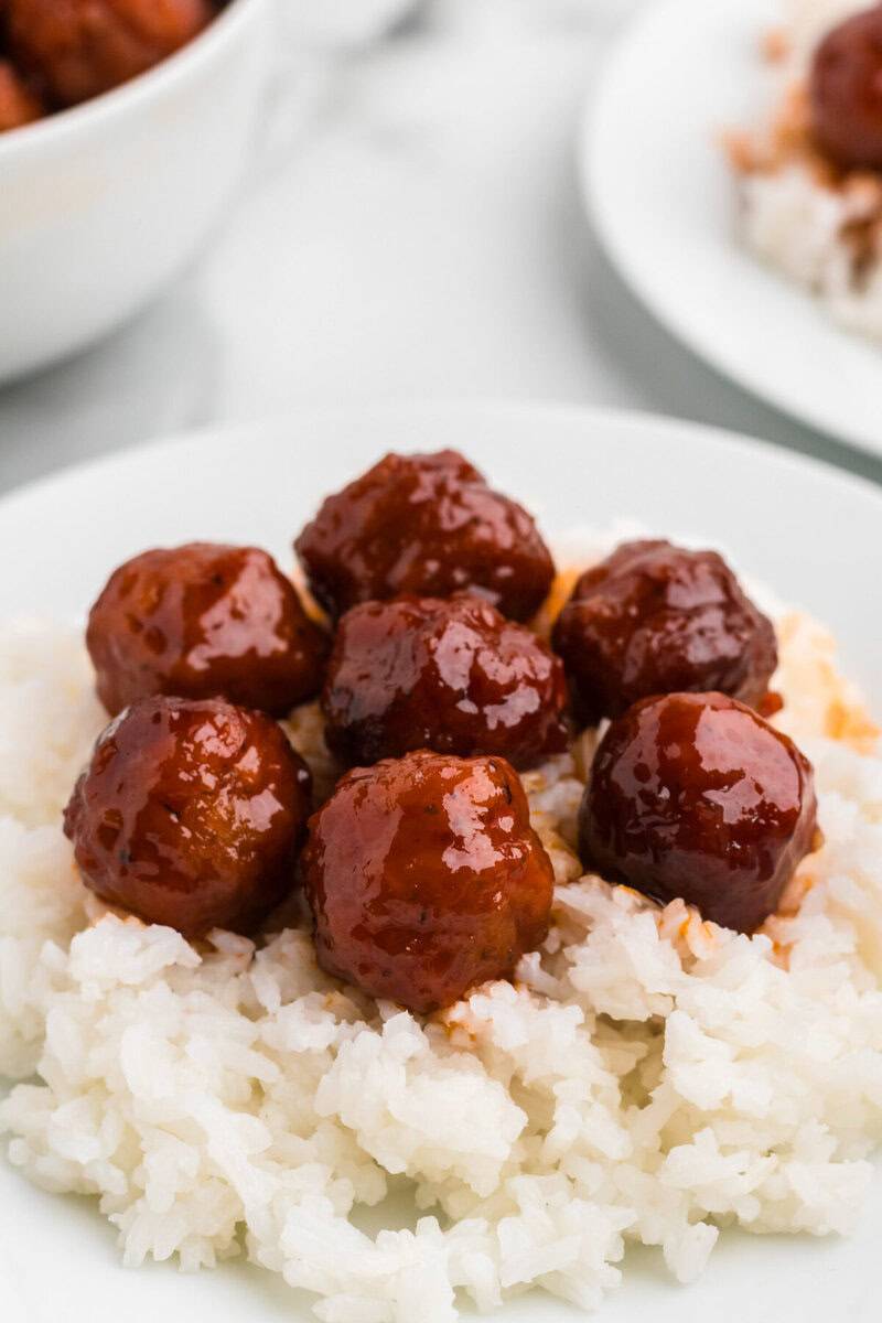 3 Ingredient Meatballs served on top of rice.