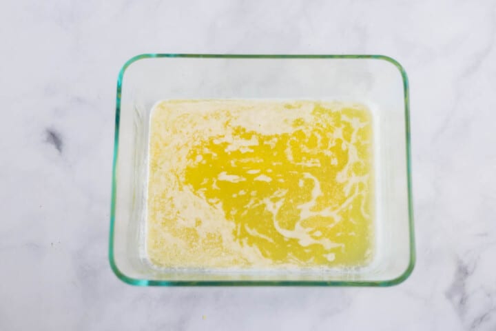 melted bottom in the dish before adding the biscuit batter.
