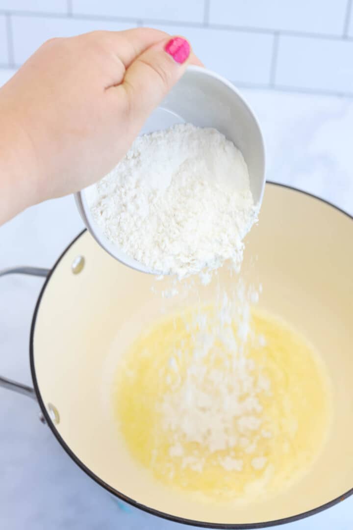 making the roux for the gravy.