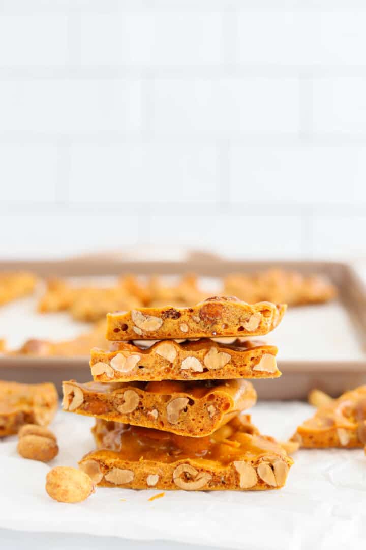 peanut brittle stacked on top of each other.