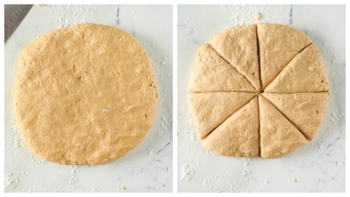 forming and cutting the dough into the scones.