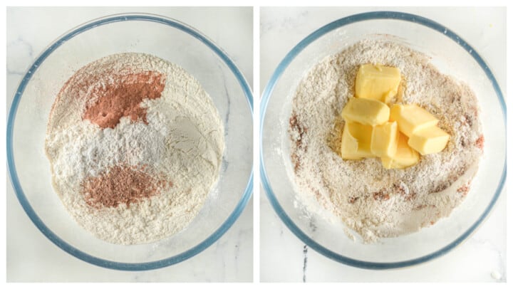 mixing the dry ingredients together with butter.