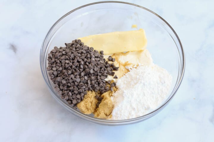 all ingredients in a large glass bowl for mixing.