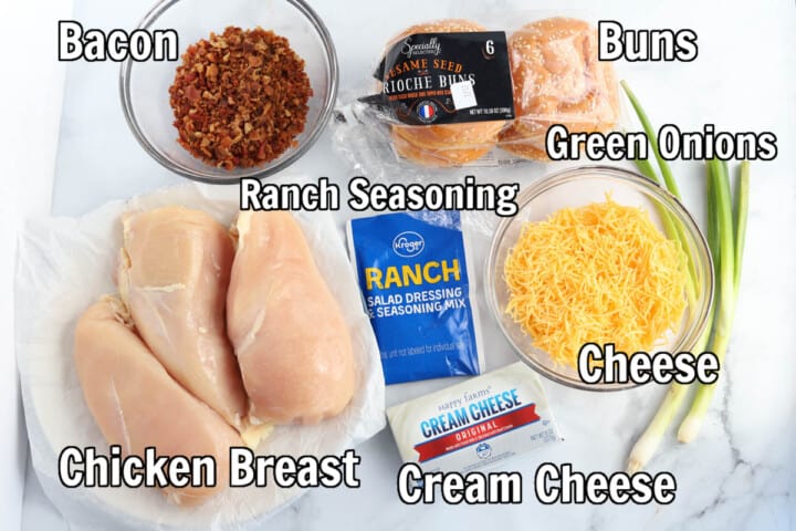 ingredients for crack chicken sandwiches.