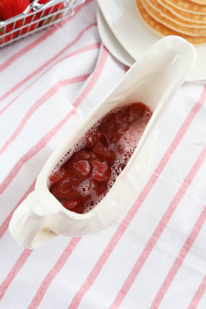 strawberry syrup in serving container.