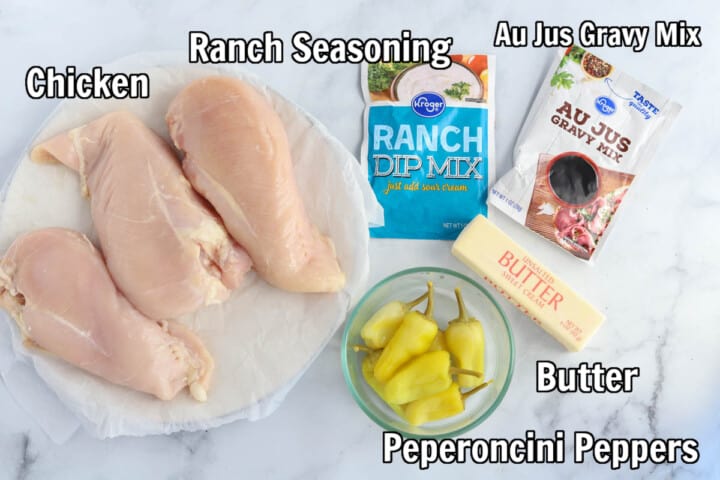 ingredients for slow cooker Mississippi chicken.