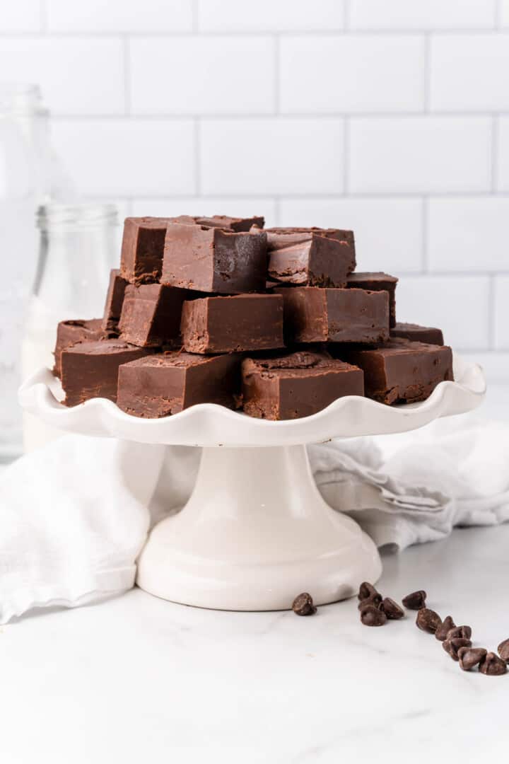 fudge stacked on serving plate.