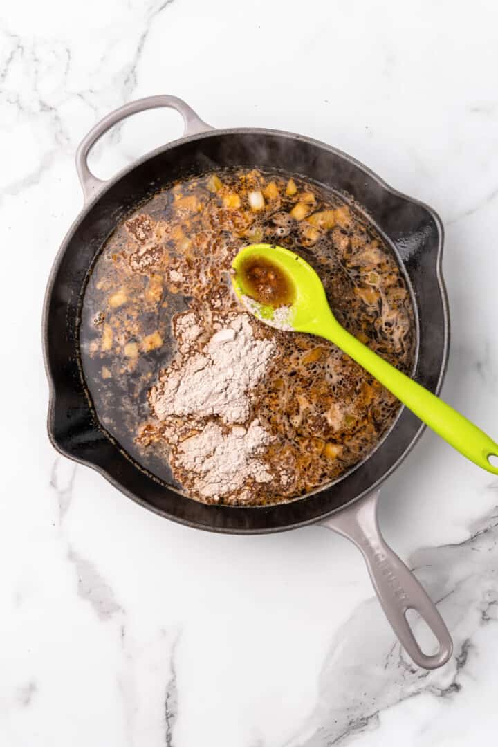 making the gravy for the Salisbury steak.