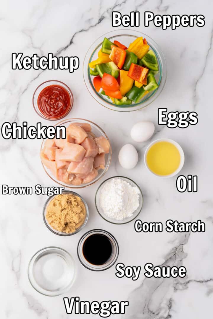 ingredients for sweet and sour chicken.