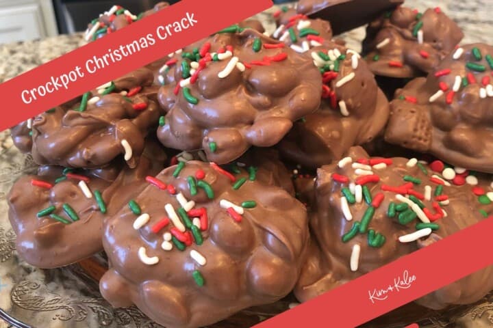 Crockpot Christmas Crack candy stacked on serving tray.
