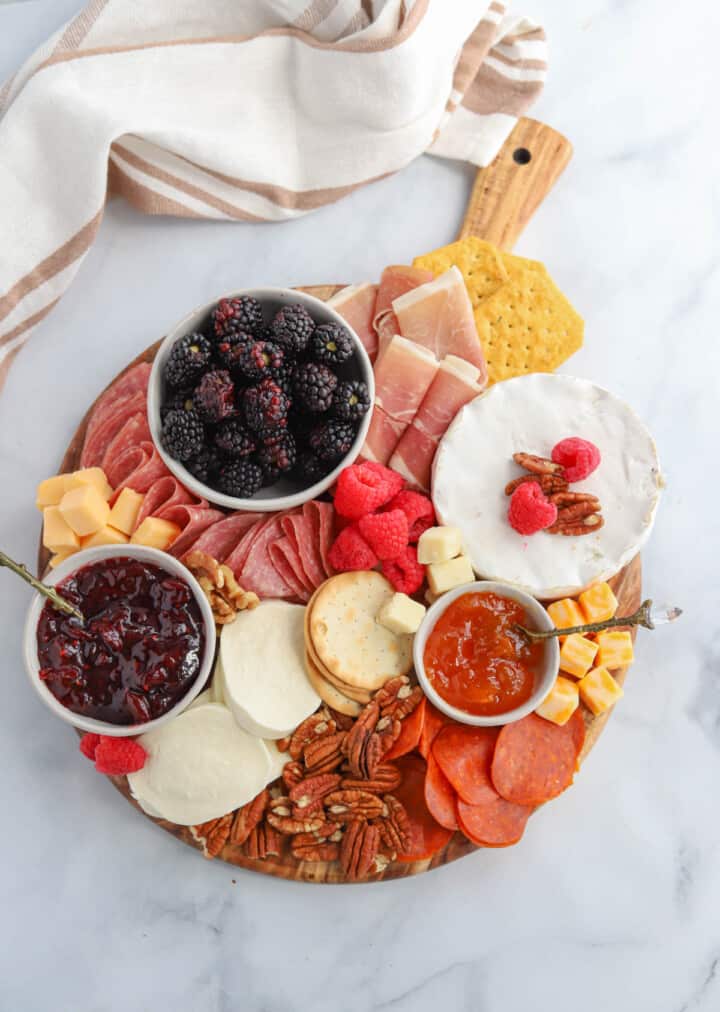finished charcuterie board ready for serving.