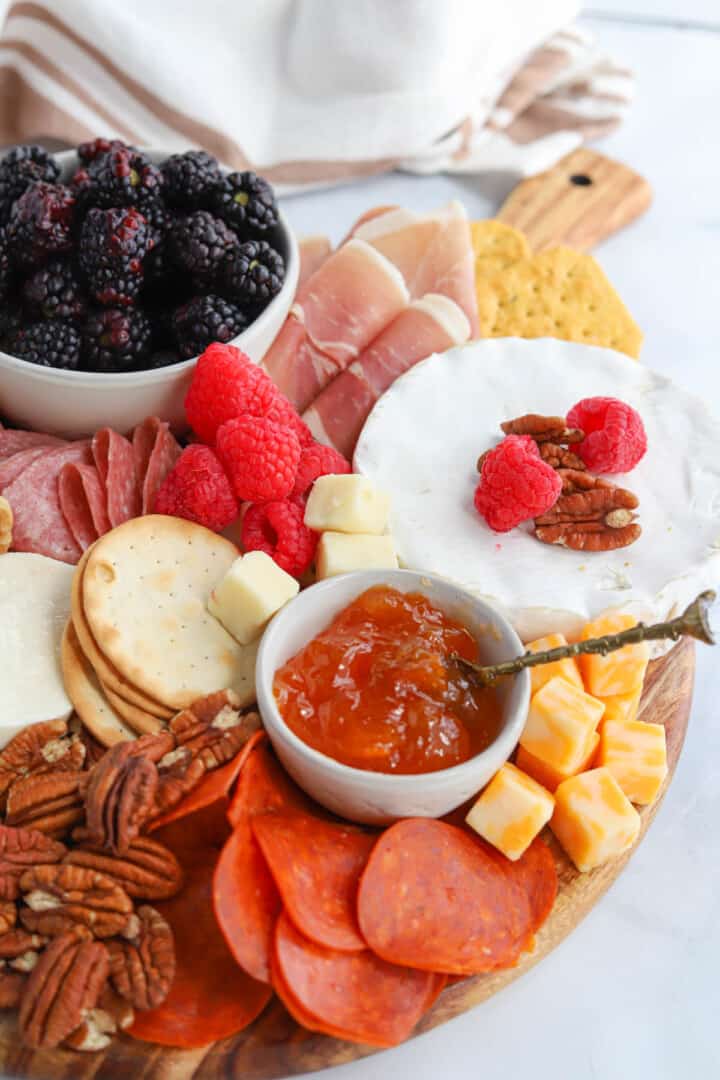 closeup of the charcuterie board.