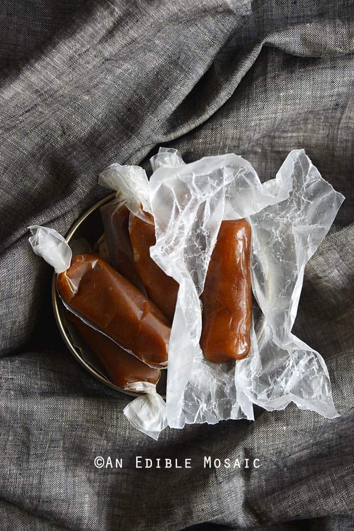 Gingerbread Caramel Candy individually wrapped for serving.