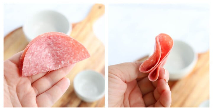 folding salami for the charcuterie board.